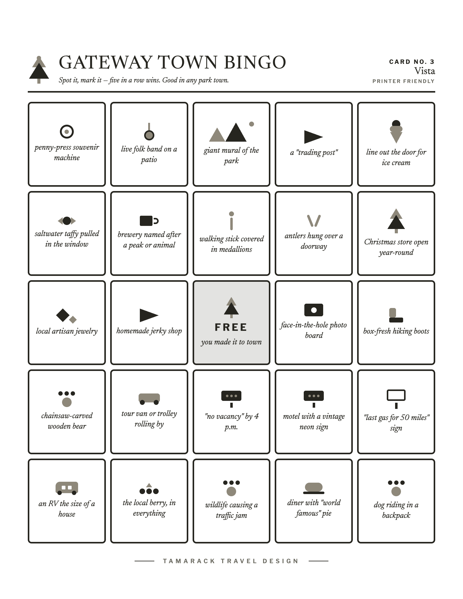 Gateway Town Bingo, card 3, black and white