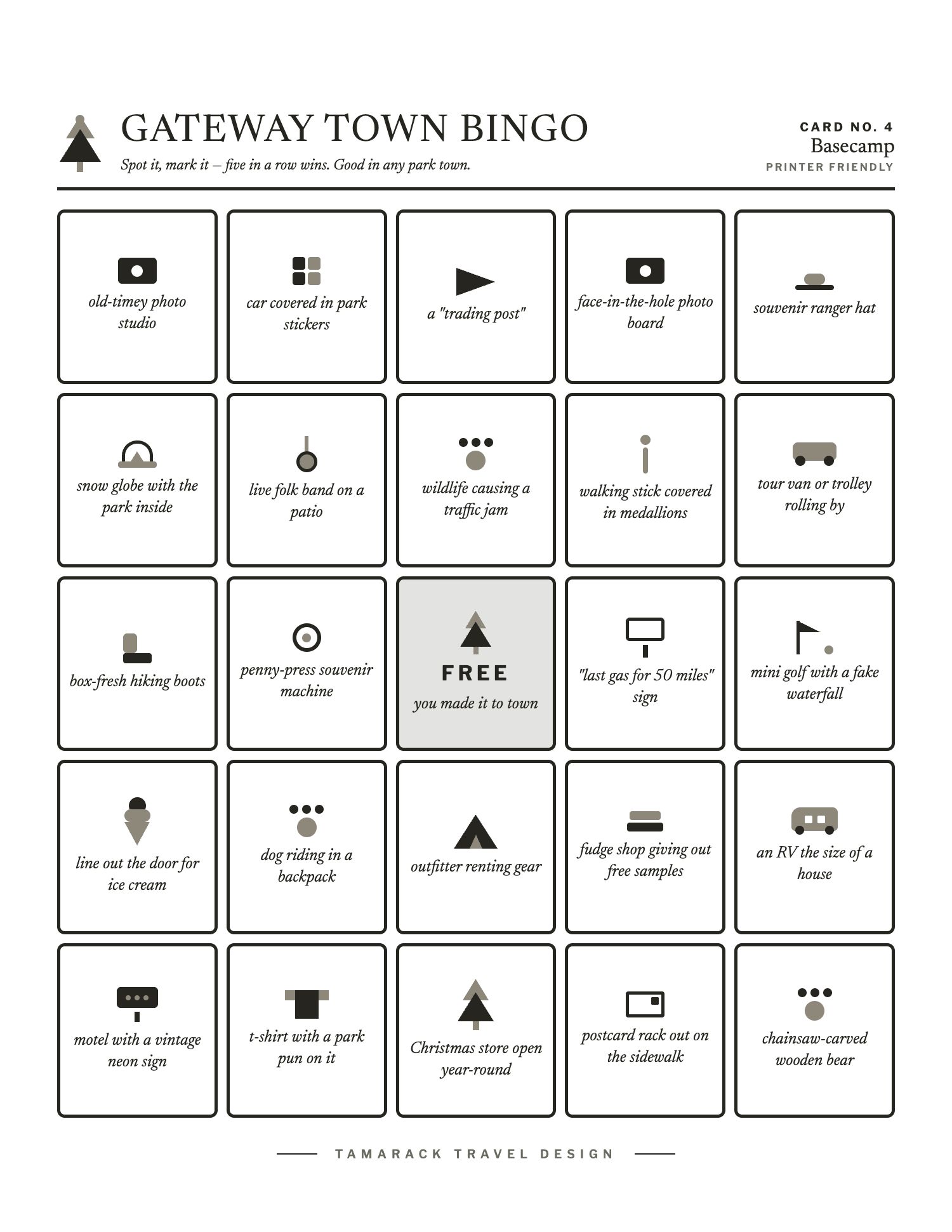 Gateway Town Bingo, card 4, black and white