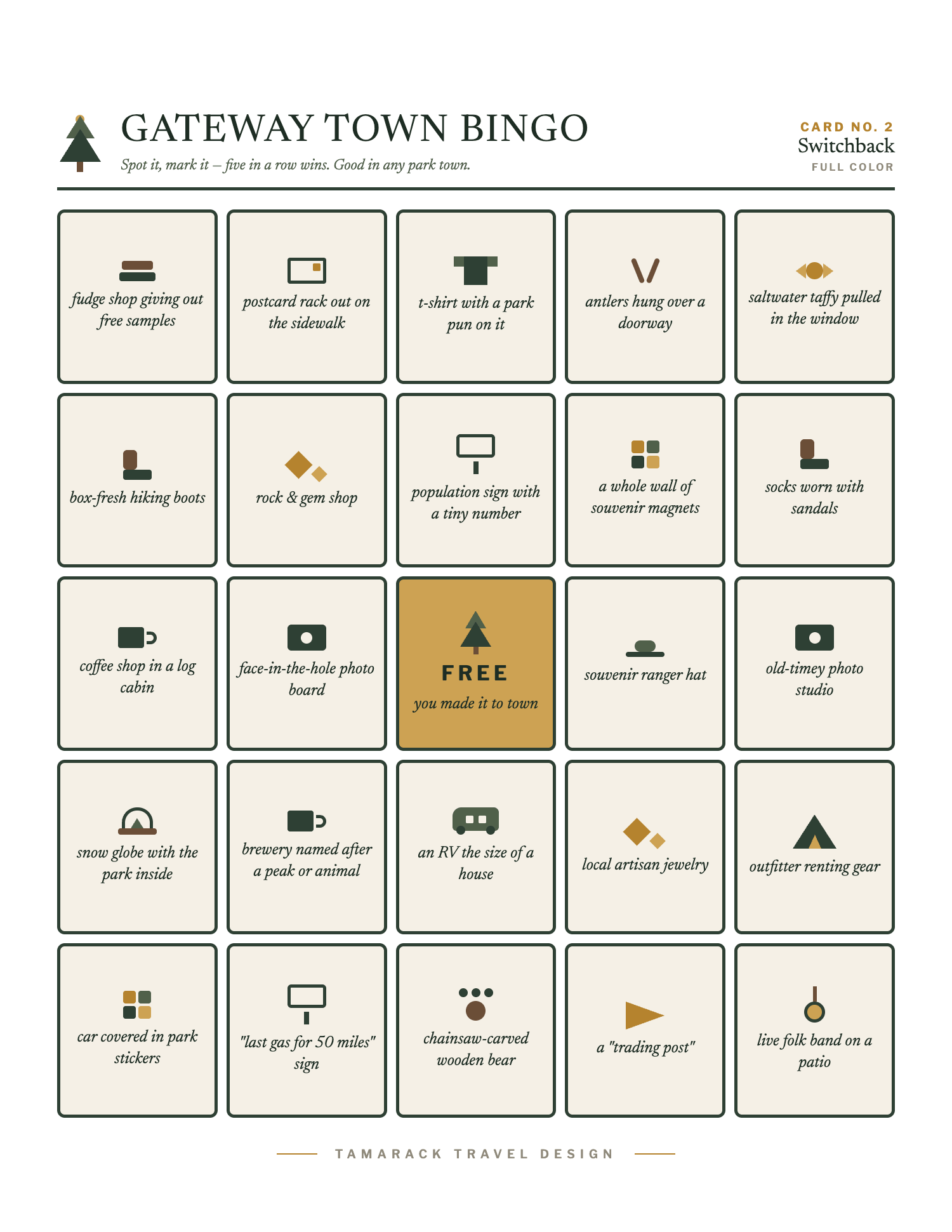 Gateway Town Bingo, card 2, full color