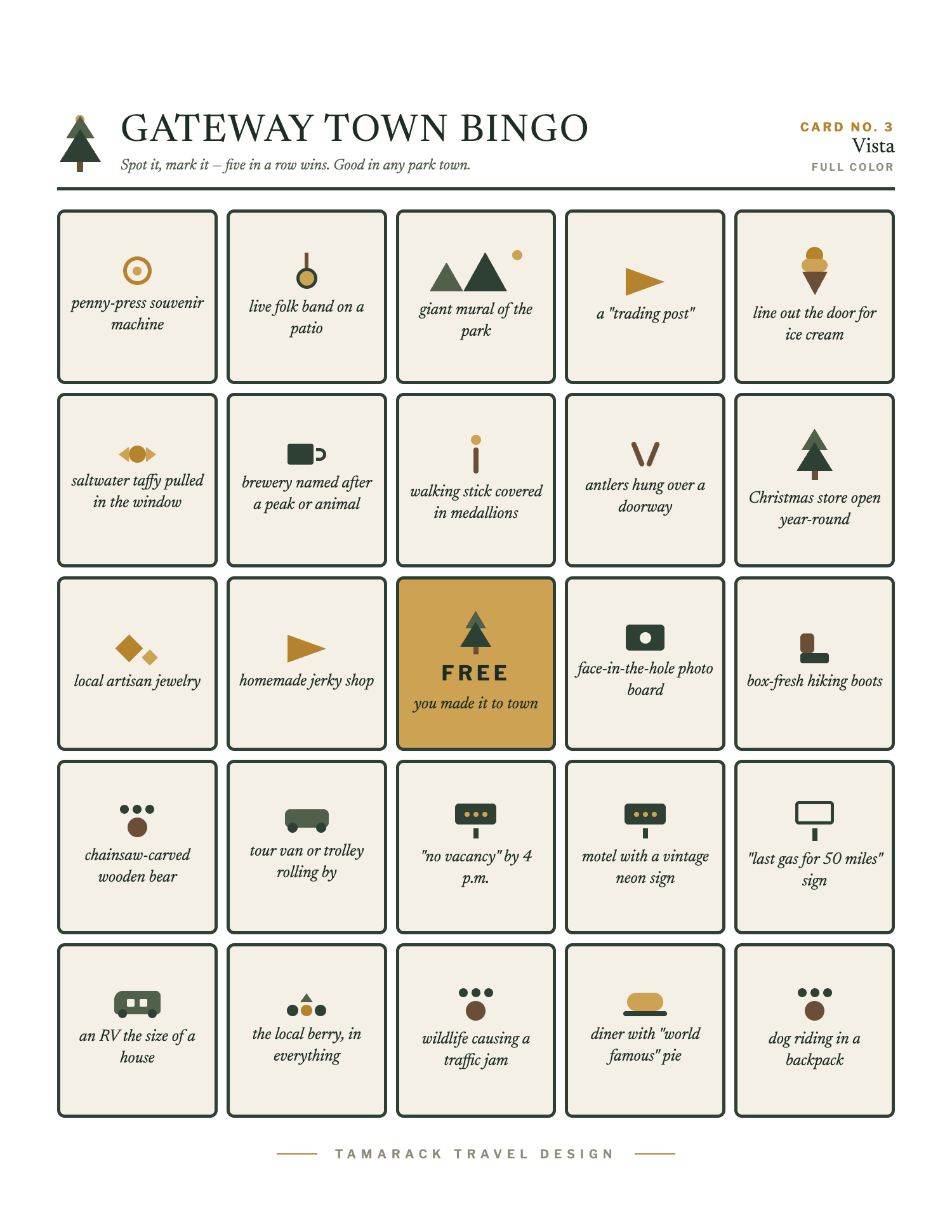 Gateway Town Bingo, card 3, full color