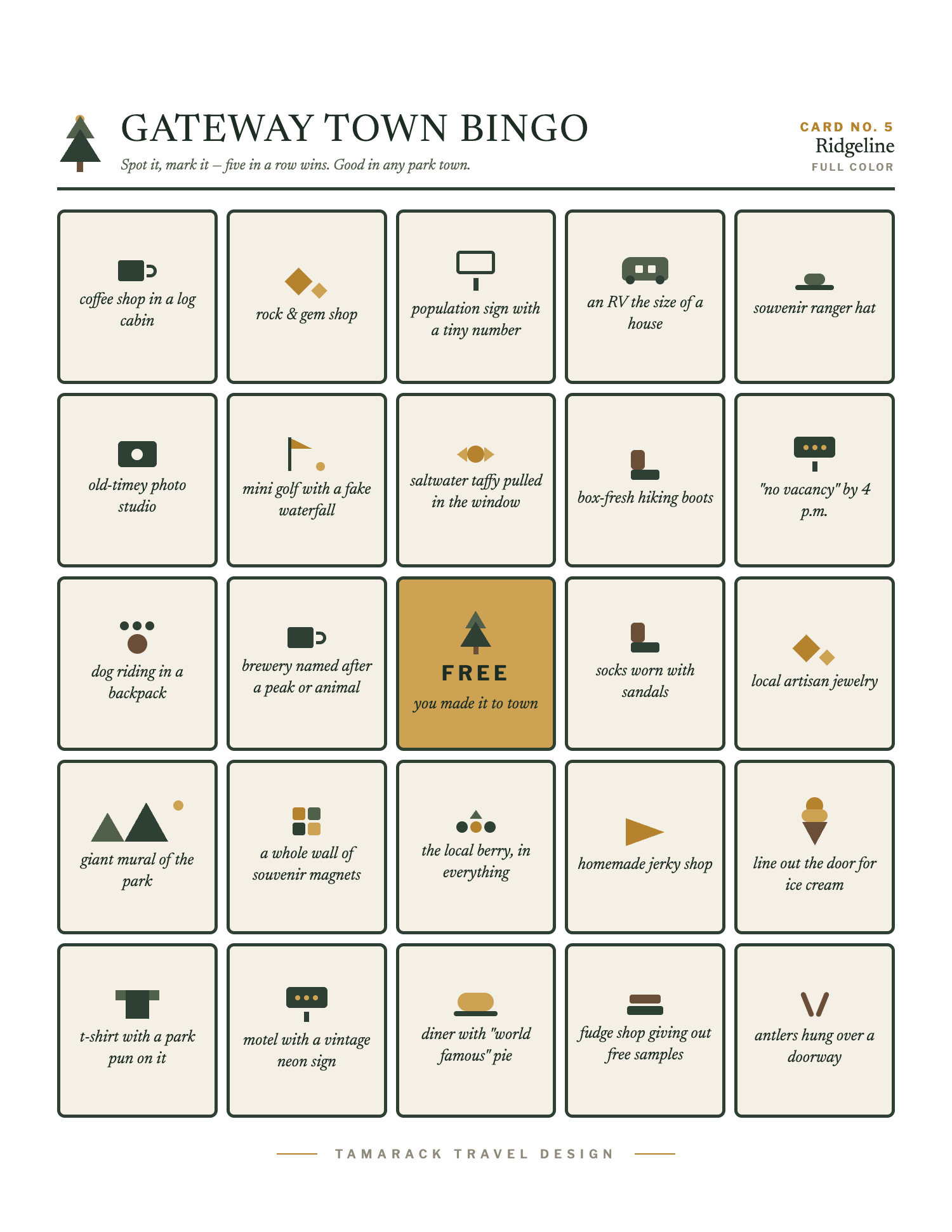 Gateway Town Bingo, card 5, full color