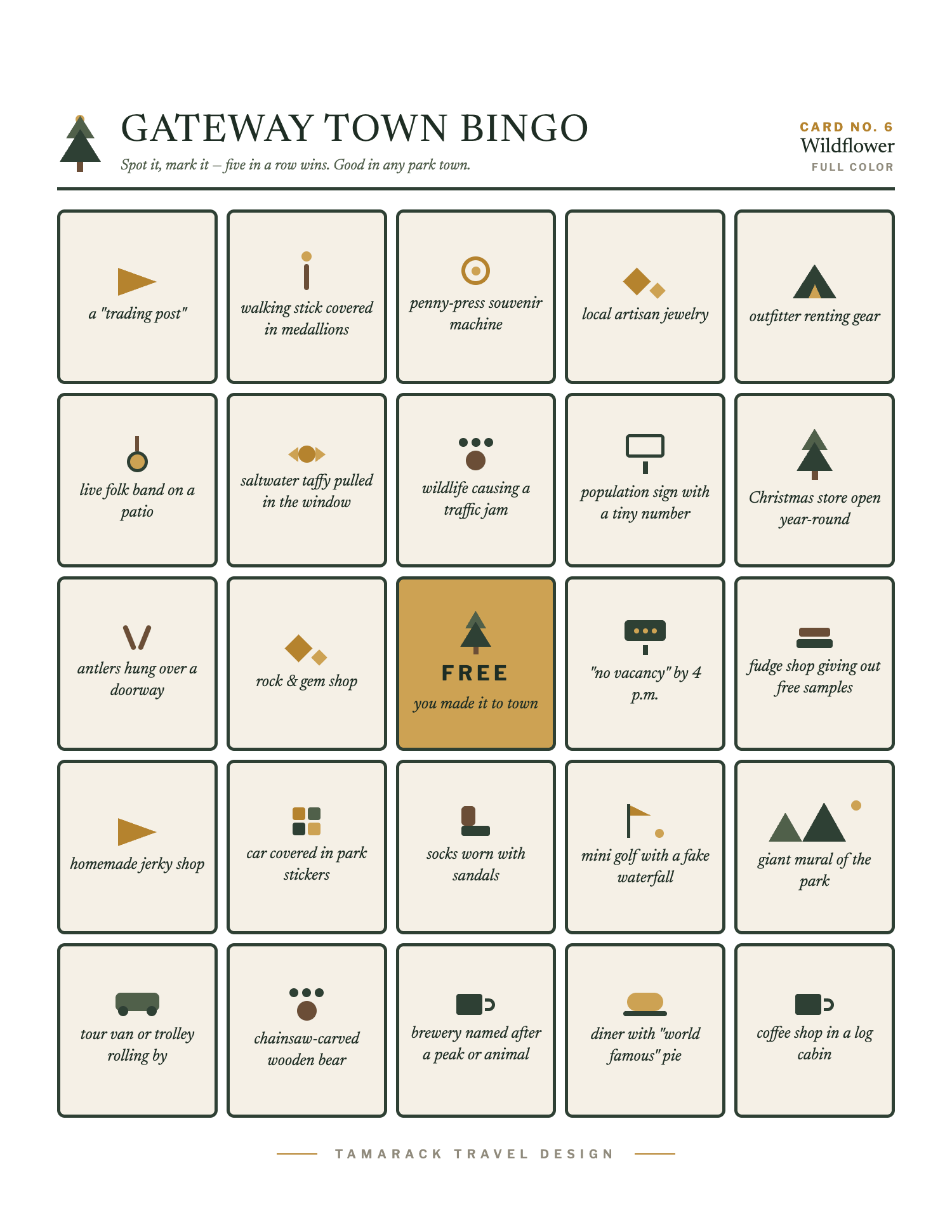 Gateway Town Bingo, card 6, full color
